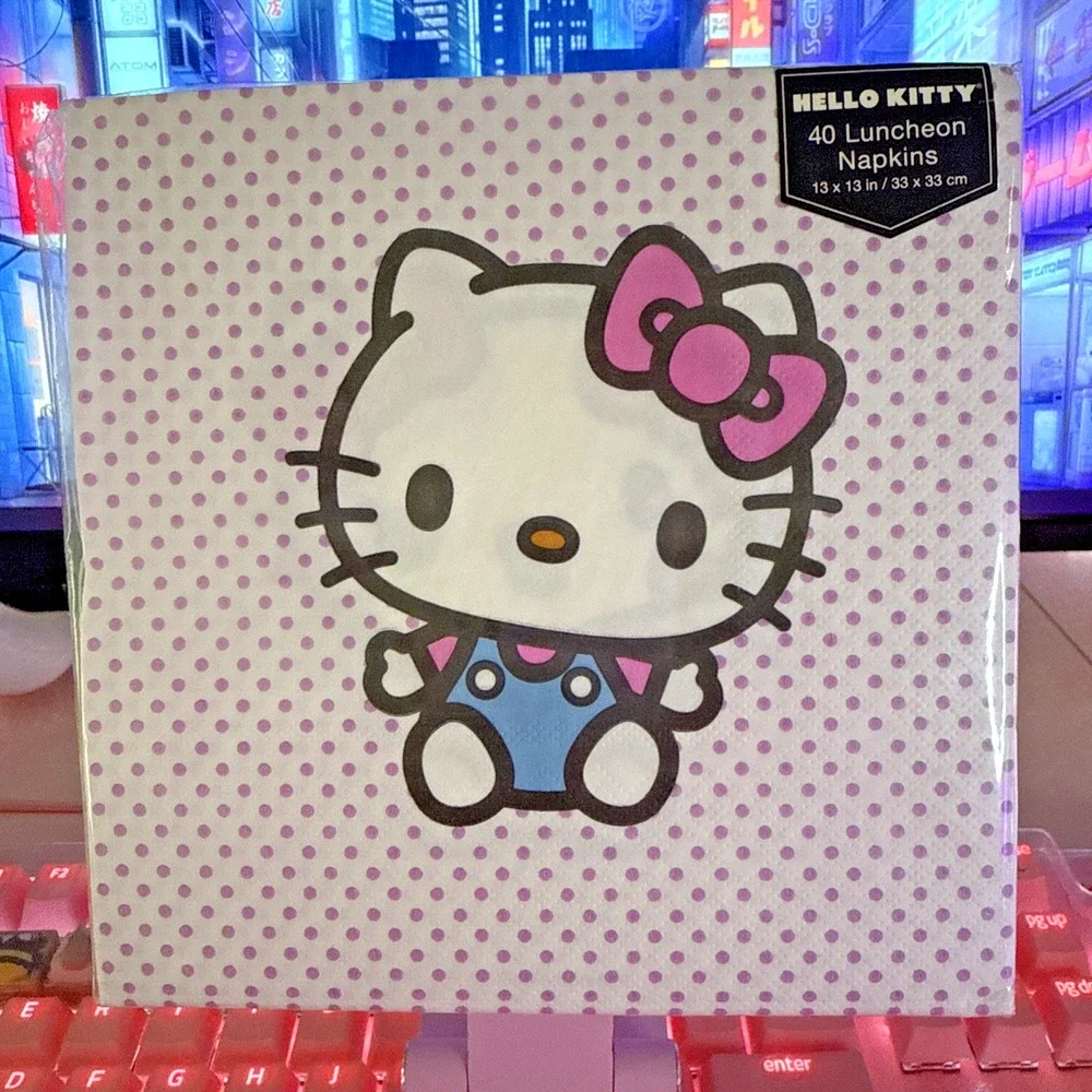 Sanrio Hello Kitty Napkins White Purple Polka Dots 13